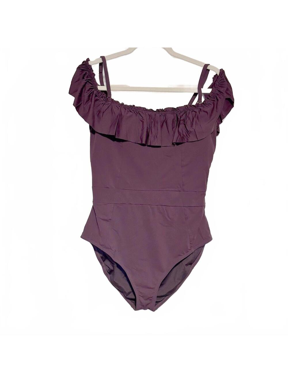 Bleu Rod Beattie One Piece Swimsuit Off-Shoulder Ruffle w/removable straps | 14